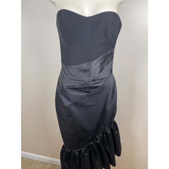 RASARIO Ruffled Silk and Crepe Corset Strapless Black Midi Dress Size 4 - Picture 4 of 11